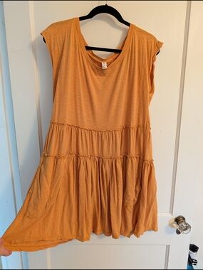 Anthropologie Cap-Sleeve Tiered Mini Dress in Mustard Yellow